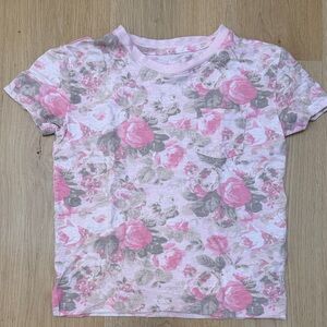 LoveShackFancy X gap Pink and Gray Floral Kids Tee